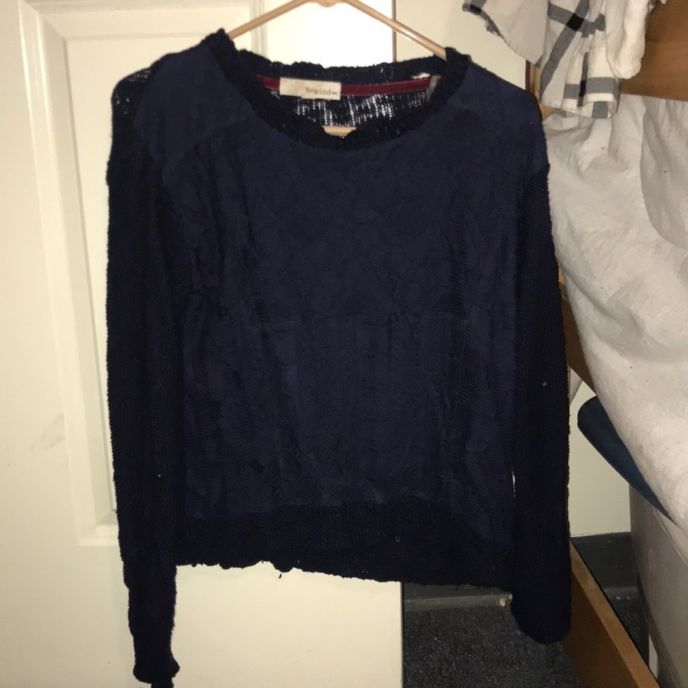 Blue lace and knit sweater